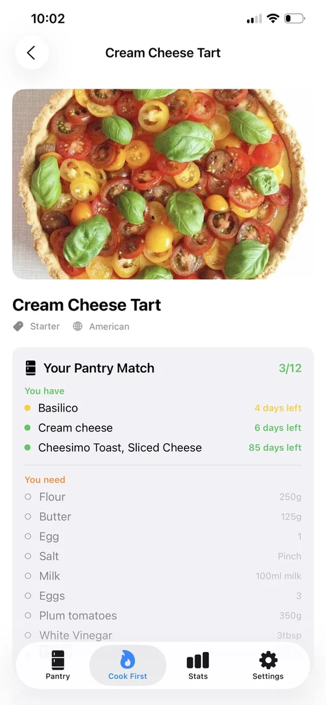 Recipe pantry match
