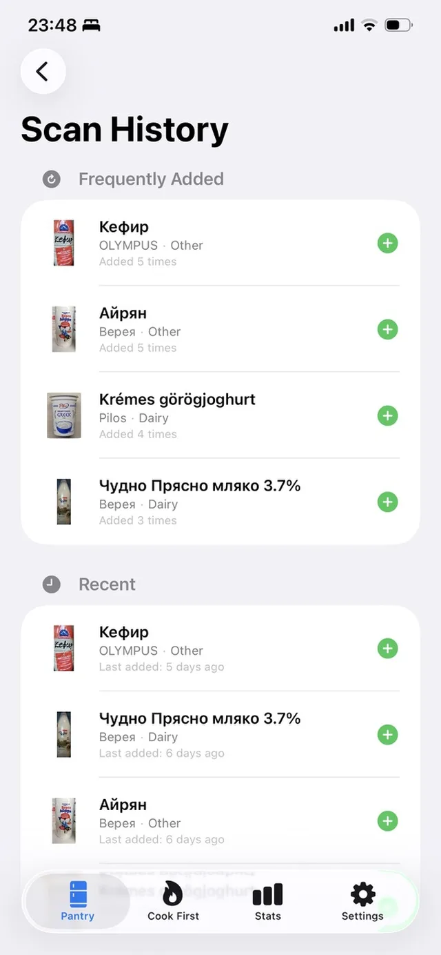 Scan history